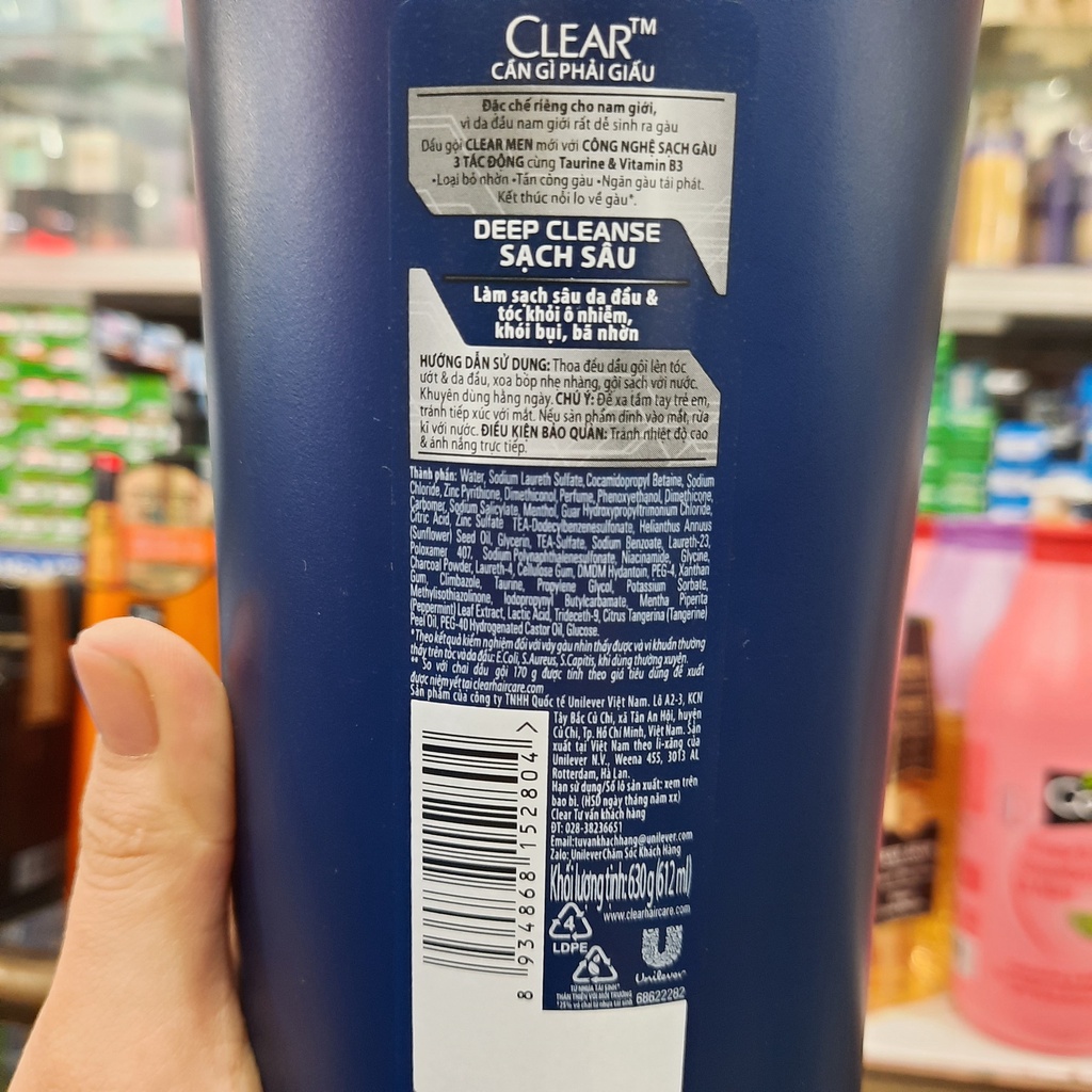 Dầu gội sạch gàu Clear Men Deep Cleanse sạch sâu 630g (612ml)