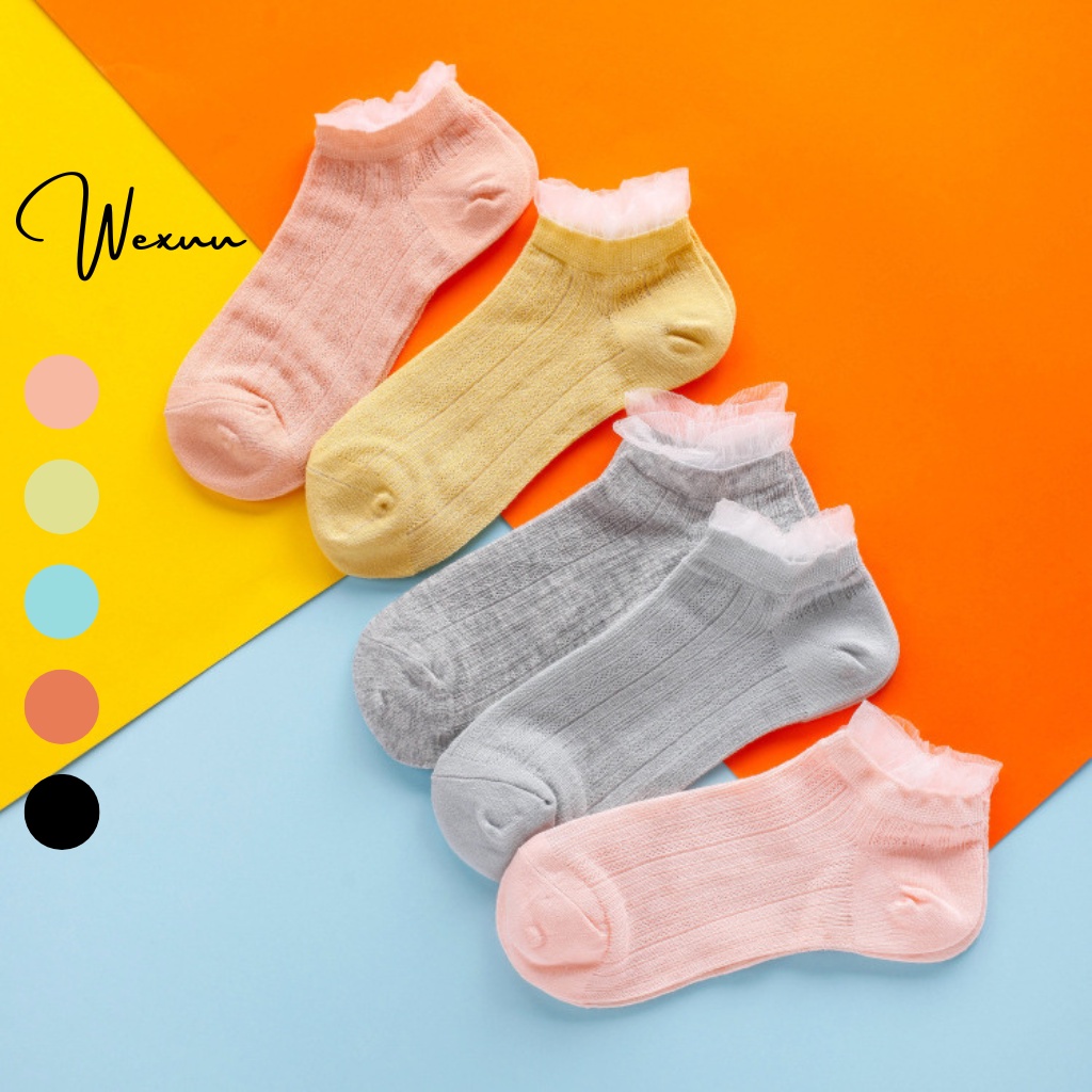 Tất chân cotton Wexuu Design cổ ren nhiều màu phong cách Hàn Quốc - TC06