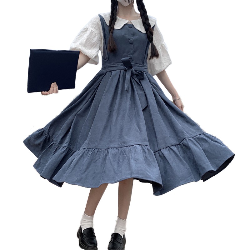 Đầm Vải Da Lộn Kiểu Nhật Bản Thời Trang Xuân Thu Cho Bé Gái Từ 13-14 - 15-16 Tuổi