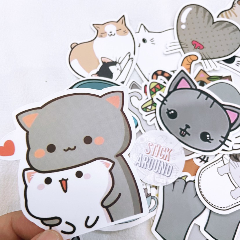 Set sticker lẻ hình dán mèo dễ thương cat cute  nhám chống nước