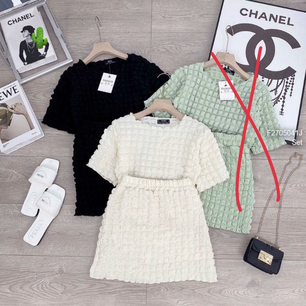 set bộ nữ, set kiểu áo croptop tay ngắn chân váy ngắn xốp to đẹp vp