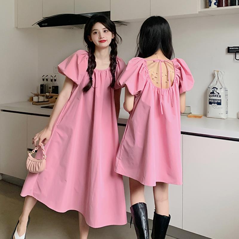 Đầm tay phồng cổ vuông phong cách Retro Pháp thời trang mùa hè 2021 cho nữ