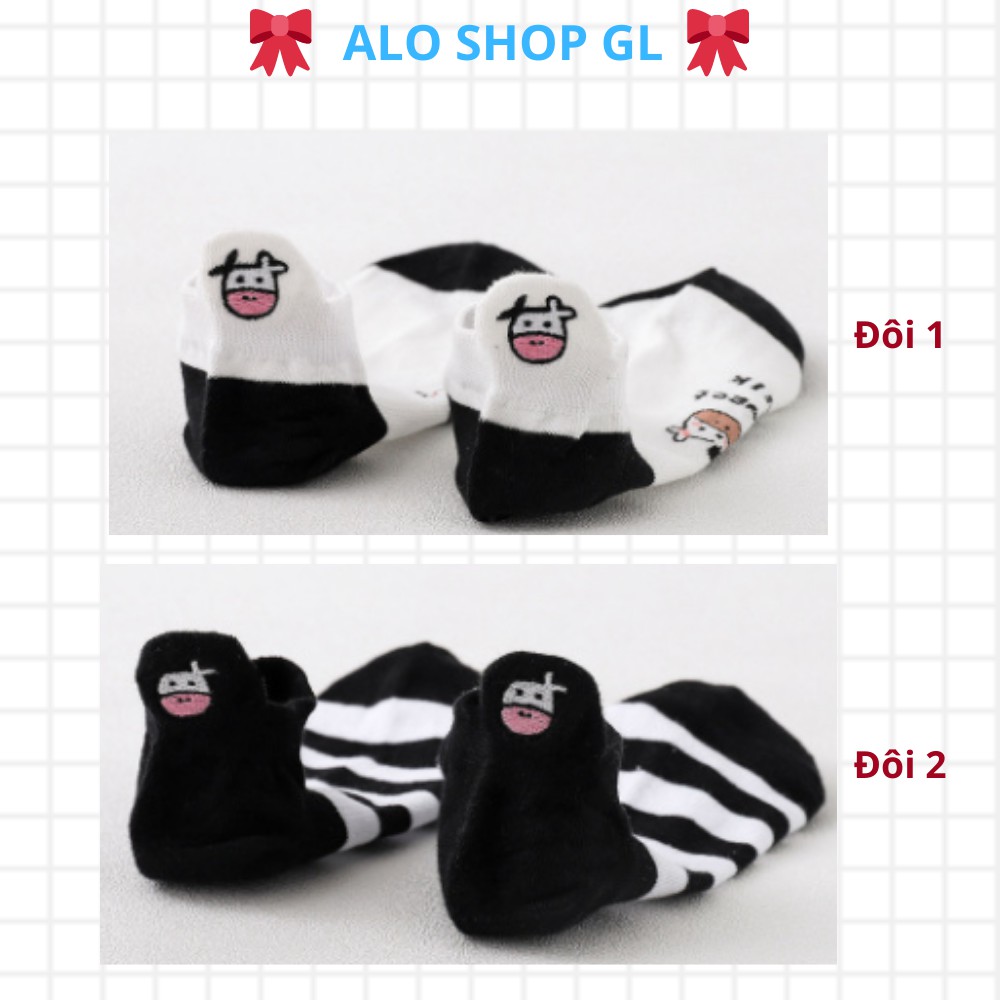 Tất nữ Hàn Quốc tuổi teen set 5 đôi vớ nữ cổ ngắn cổ thấp họa tiết bò sữa xinh xắn dễ thương màu trắng, đen M4