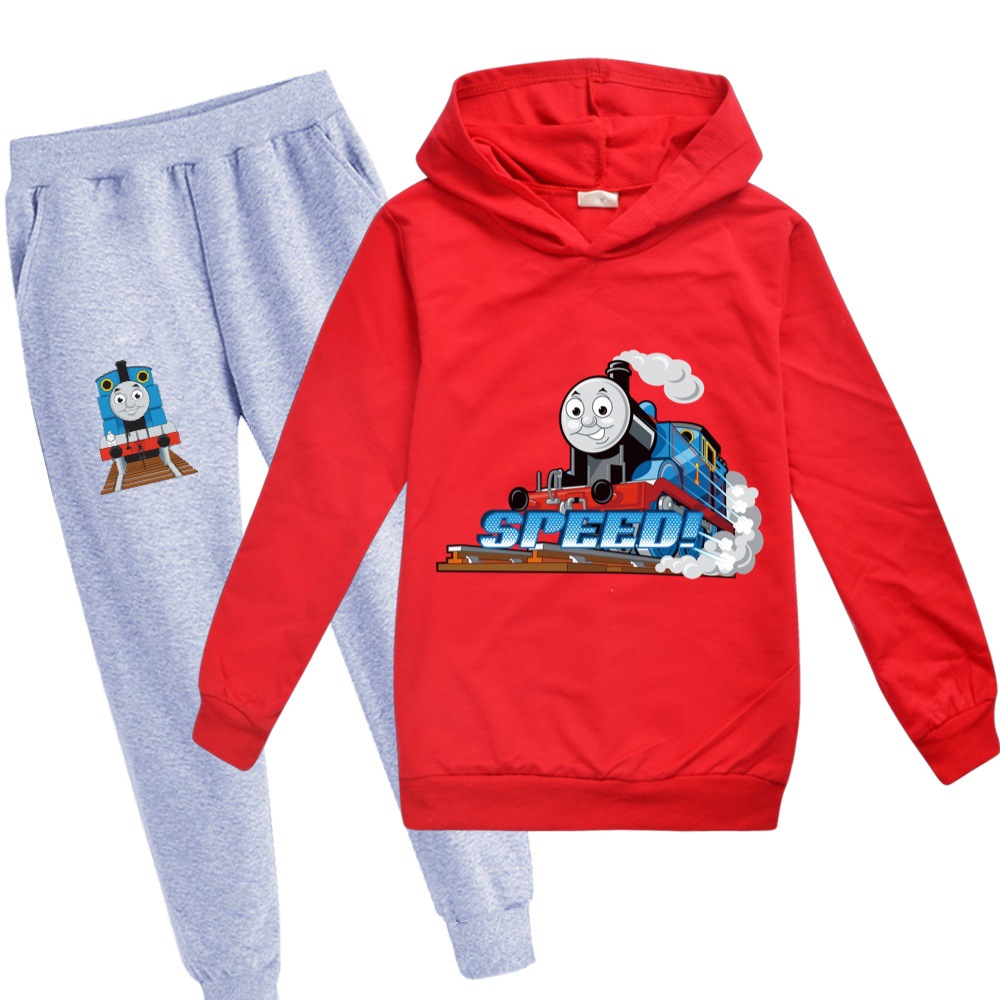 Bộ Đồ Gồm 2 Món Áo Hoodie Tay Dài In Họa Tiết Hoạt Hình Thomas + Quần Dành Cho Trẻ Em