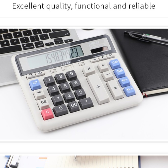 Máy tính tiền số to mặt kim loại 2 nguồn pin Baoke EC2135A