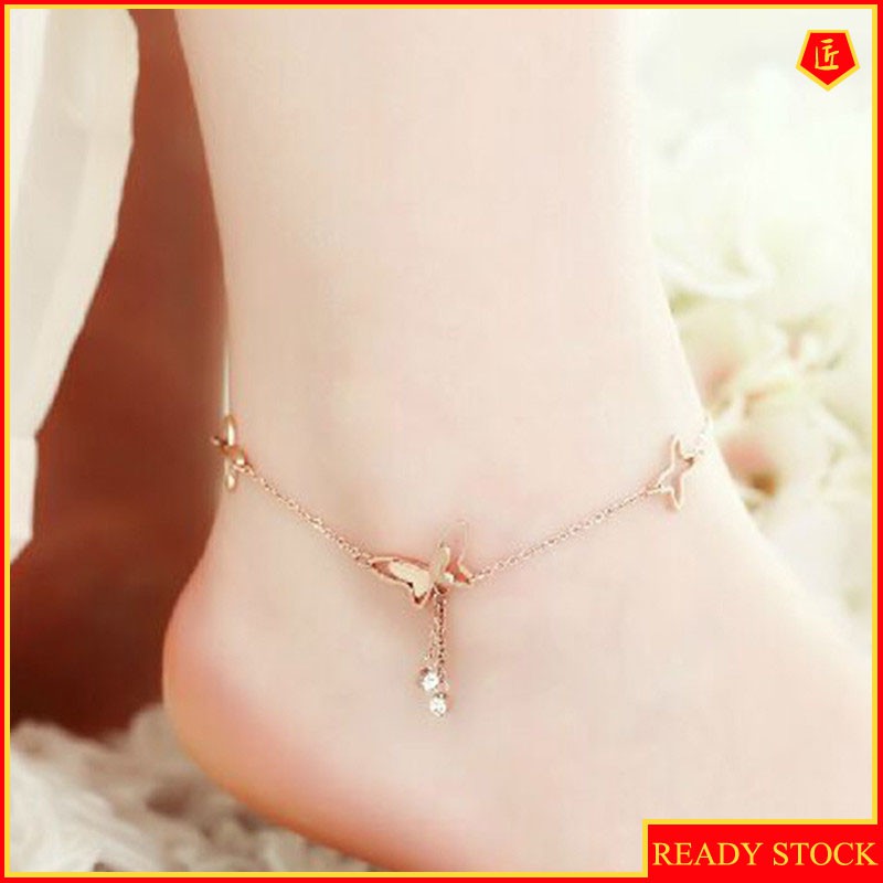 Lắc Chân Mạ Vàng Hồng Đính Đá Hình Bướm Xinh Xắn Cho Nữ