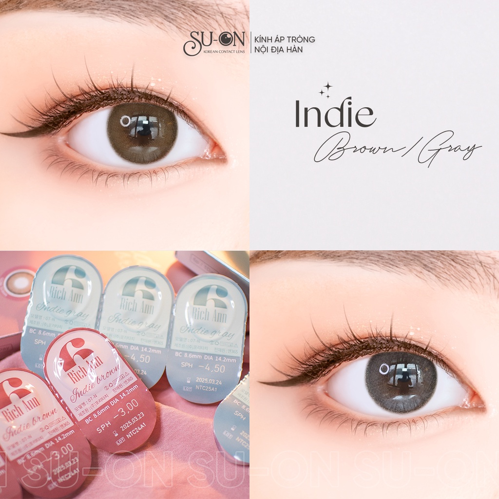 Lens 1 ngày Ann365 INDIE BROWN áp tròng 14,2mm, nâu trong trà sữa Hàn Quốc, siêu êm đeo 24h