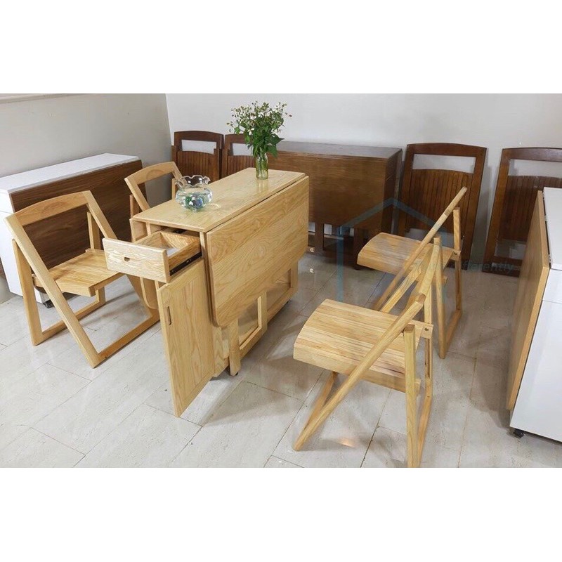 (FREESHIP 100%)Bàn Ăn Gỗ Sồi gấp gọn 1m4-1m2 Tự Nhiên Chưa bao gồm ghế - Chịu Lực 200kg - Chống Mối Mọt | BigBuy360 - bigbuy360.vn