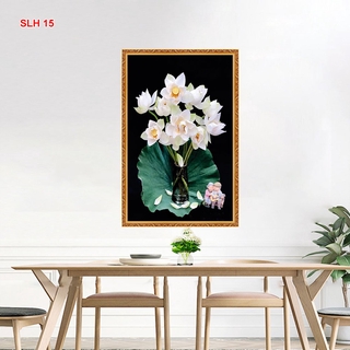 Tranh dán tường 3d lọ hoa sen trắng trang nhã - slh 15- tranh hoa sen đẹp trang trí nhà