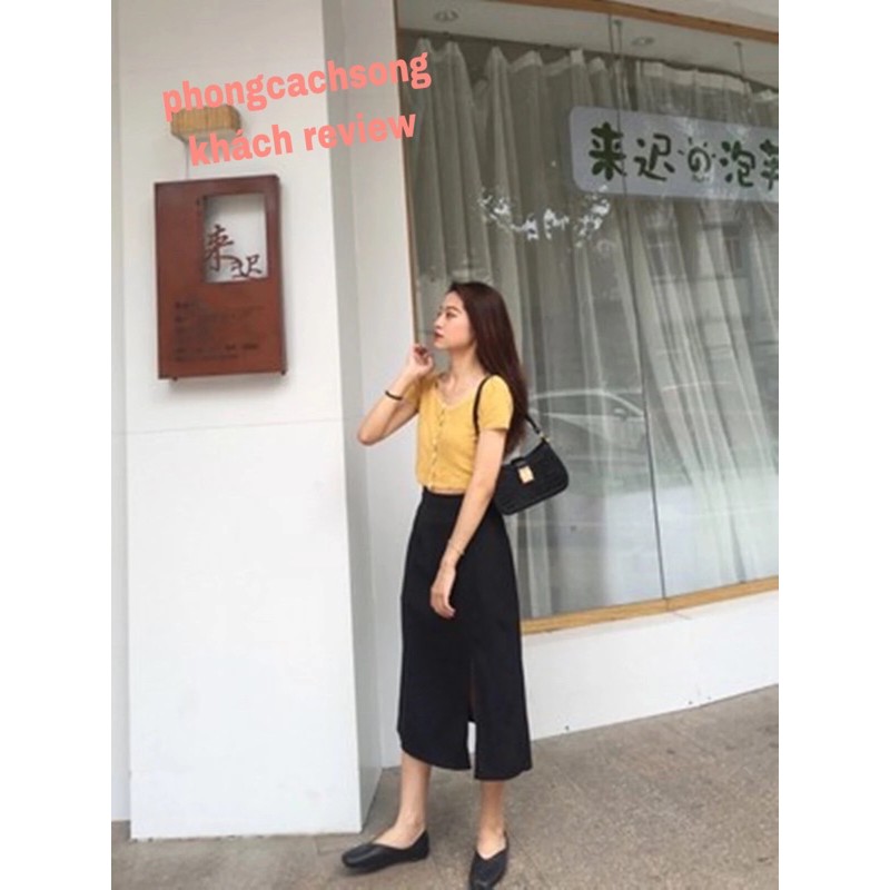 Chân Váy Cạp Cao Dáng Chữ A Xẻ Tà Tạo Hiệu Ứng Cao Gầy Chân Thon | BigBuy360 - bigbuy360.vn