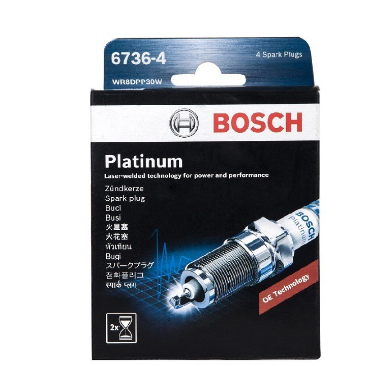 Bộ 4 bugi Bosch WR8DPP30W Platinum cho xe Toyota Zace1.8,Gentra, lamos....(đời 1998- 2003), Cheverret Spark(05-08)