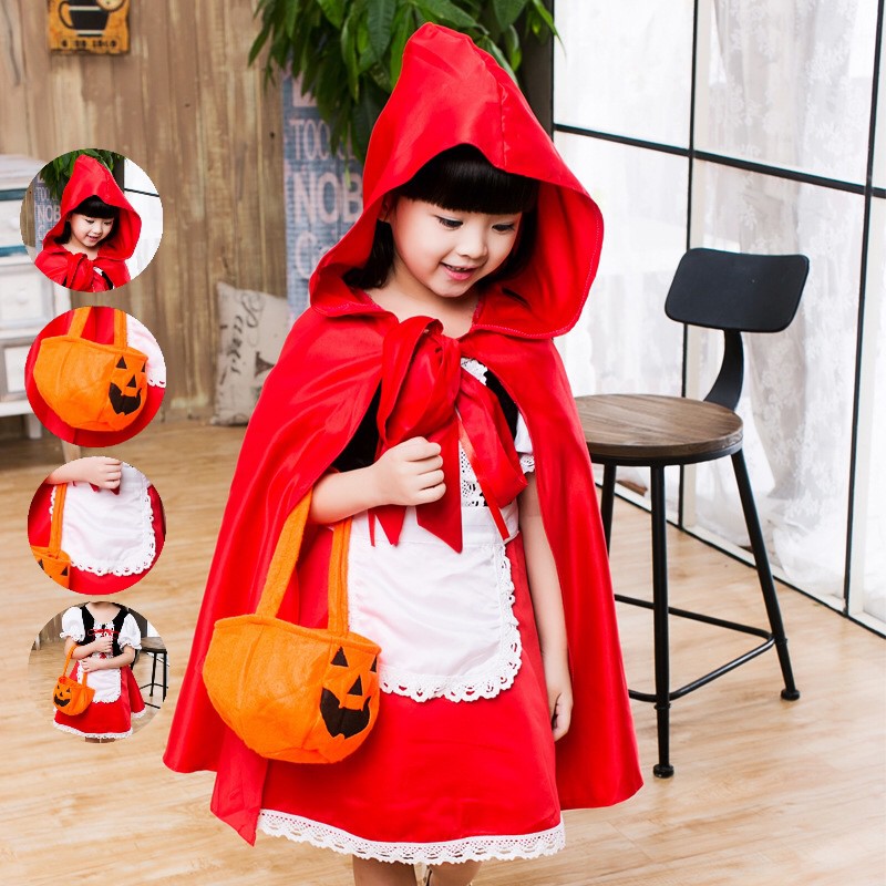 Trang phục hóa trang cô bé quàng khăn đỏ nhân dịp halloween cho bé gái