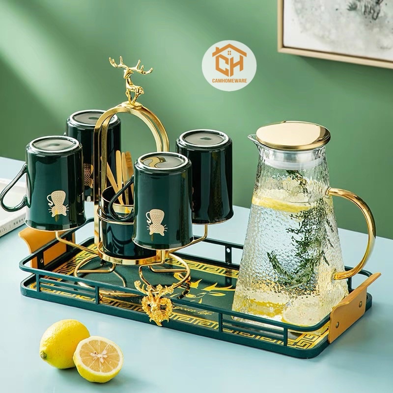 Khay Úp Cốc Hươu Xanh Tay Nắm Mạ Vàng 801 Decor Trang Trí Cam Homeware