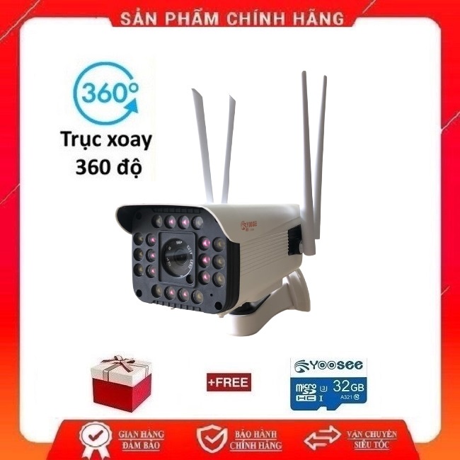 [ Kèm thẻ nhớ 32Gb ] Camera yoosee ngoài trời 4 râu 20 đèn 5.0Mp/3.0Mpx Xoay 360 độ .Đàm thoại 2 chiều ,quay đêm có màu