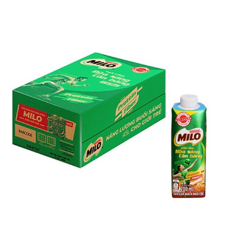 Thùng 24 hộp Milo teen bữa sáng ít đường 200ml/1h