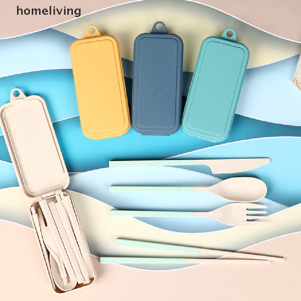 Bộ Muỗng Đũa Nĩa Bằng Lúa Mạch Gấp Gọn Kèm Hộp Đựng Tiện Lợi