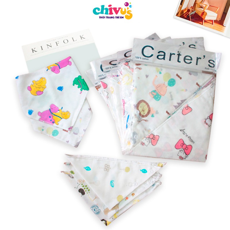 Khăn Yếm Xô 2 Lớp Đựng Túi Dán Hàng Carter's Có Cúc Bấm Dành Cho Bé Trai, Bé Gái