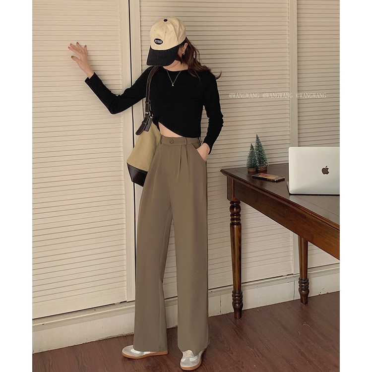 Quần dài ống rộng suông lưng cao thời trang thanh lịch cho nữ