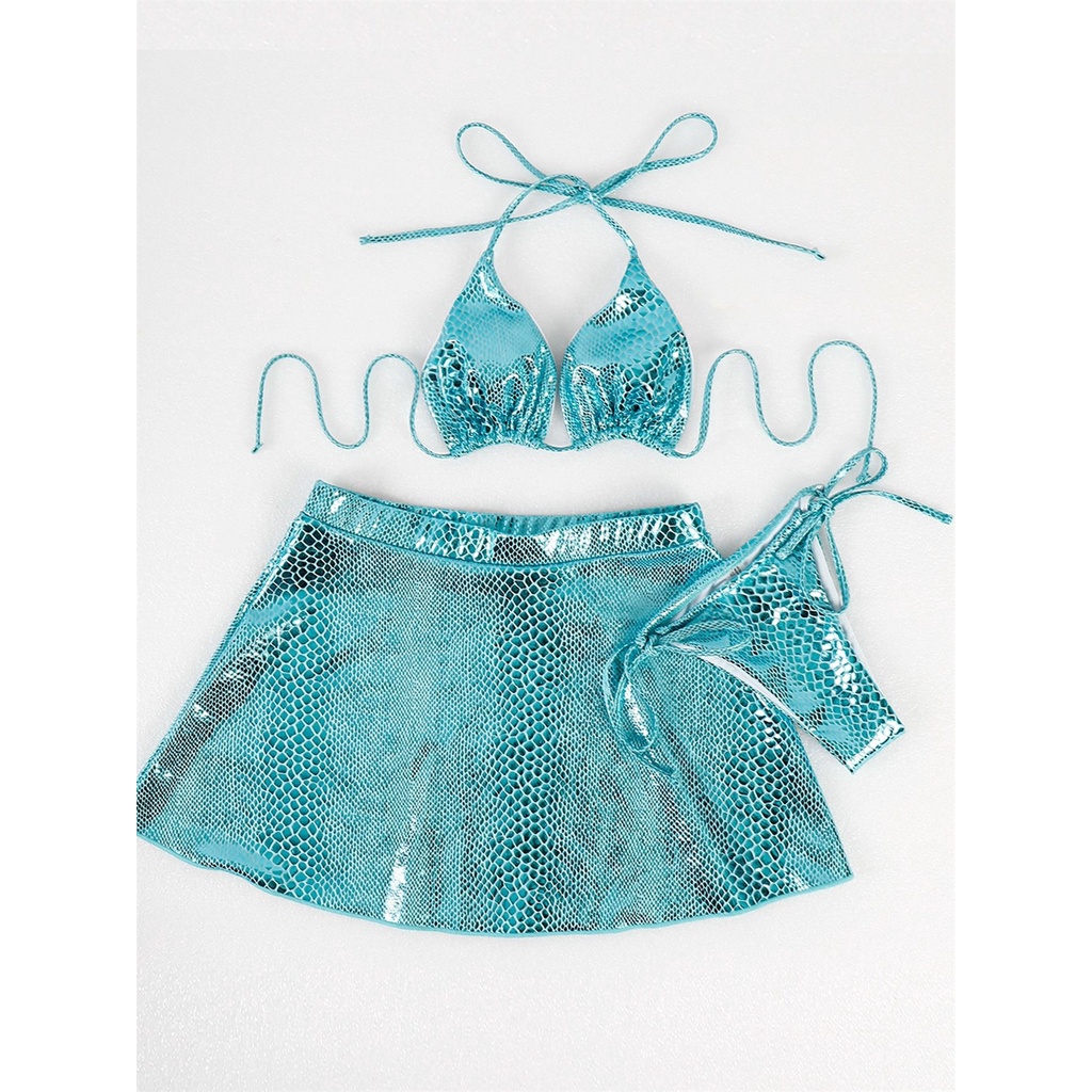Bộ Bikini 3 Mảnh Họa Tiết Da Rắn Thời Trang Quyến Rũ Cho Nữ