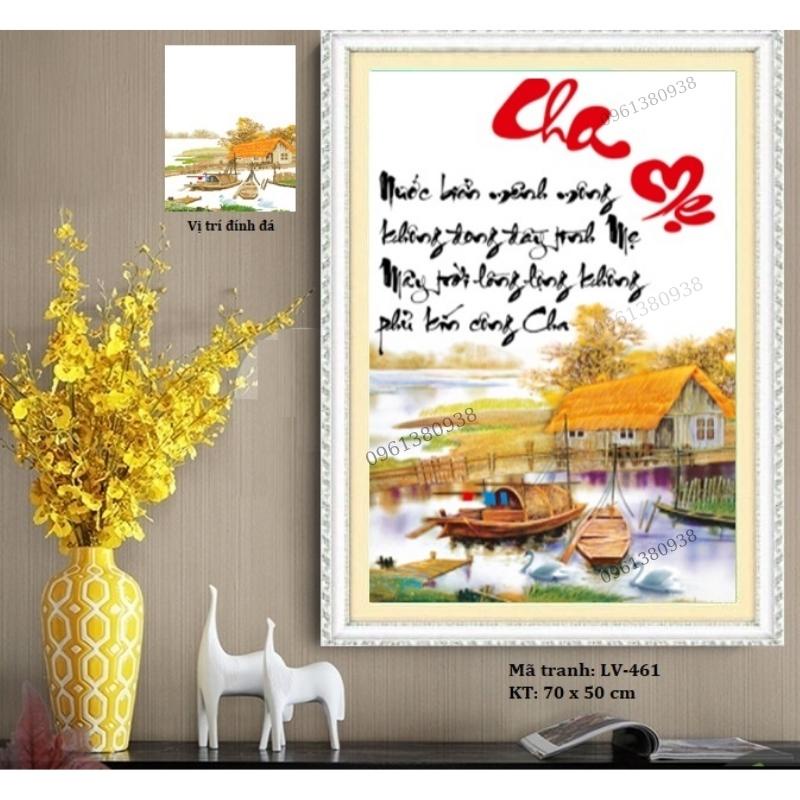 Tranh đính đá, tranh thêu chữ thập cha mẹ 70cm x 50cm