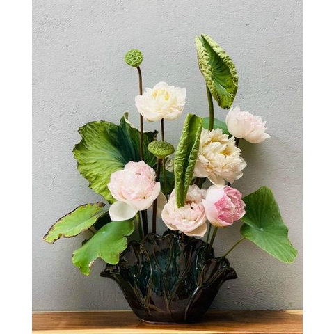 Bình cắm hoa decor siêu đẹp, làn cắm hoa Bát Tràng dáng lá sen men hỏa biến ( tặng miếng lót cắm hoa ) - Gốm Nghệ Nhân
