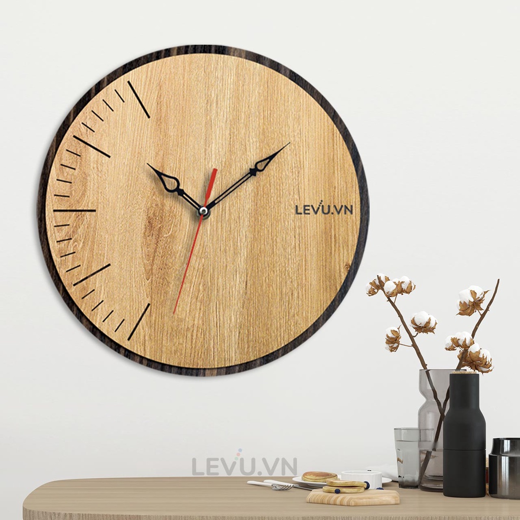 Đồng hồ treo tường bằng Gỗ khắc laser LEVU-DH16 thiết kế đơn giản phong cách hiện đại