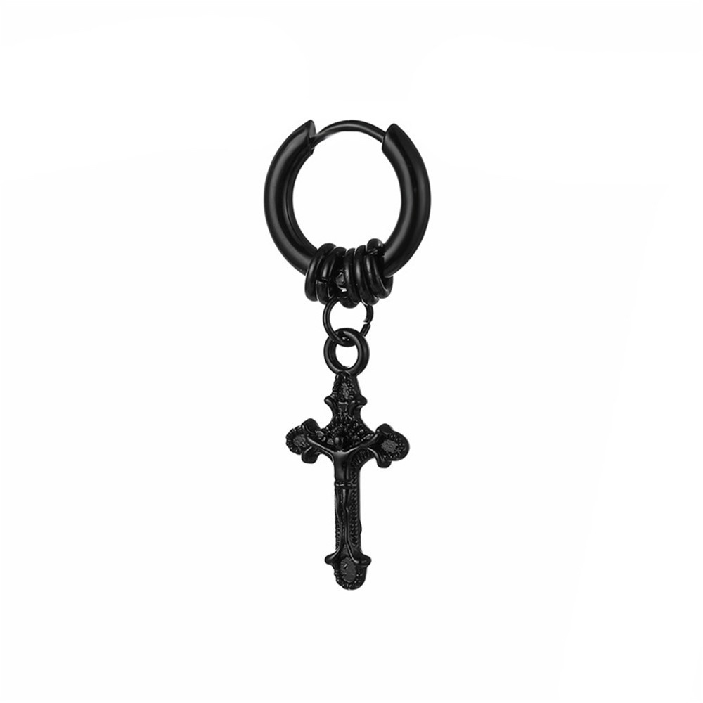 1 Bông Tai Tròn Bằng Thép Không Gỉ Phong Cách Gothic Hàn Quốc