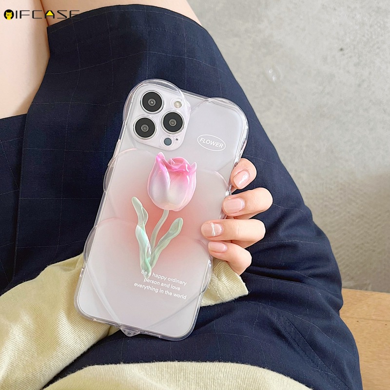 Ốp Điện Thoại Mềm Trong Suốt Họa Tiết Hoa Tulip 3D Đơn Giản Sáng Tạo Cho iPhone 13 12 11 Pro Max