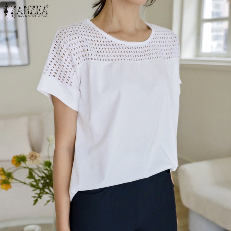 Áo thun ZANZEA ngắn tay cổ tròn thời trang cho nữ