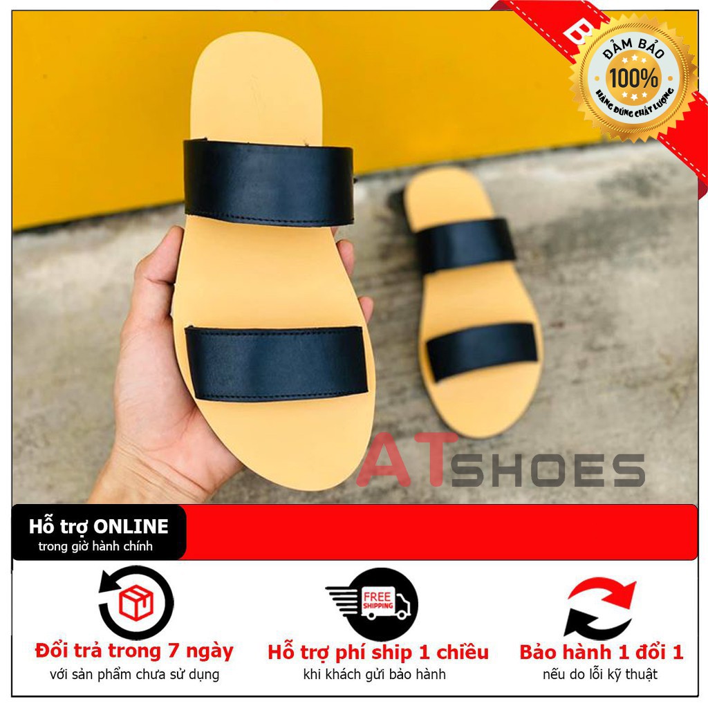 Dép Sandal Nam Atshoes Dép Da Bò Thật Đế Cao Su Chống Trơn Trượt XD2DSG01 (Đen - Nâu)