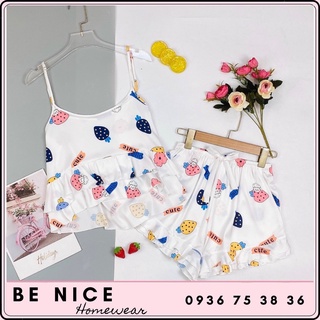 Set lụa 2 dây họa tiết bèo xinh xắn, Be Nice Homewear