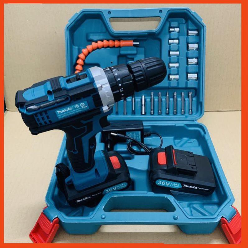 Máy khoan pin 36V Makita 3 chức năng có búa - Tặng kèm 24 chi tiết gồm các mũi khoan + Mũi bắt vít