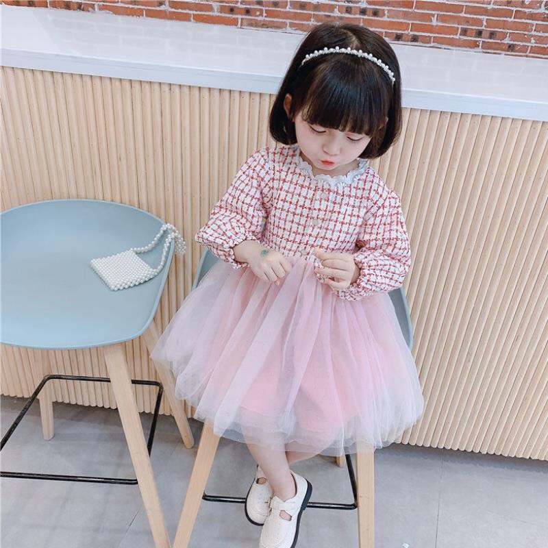 Váy dạ phối chân váy ren Quảng Châu cho bé gái 6-16kg