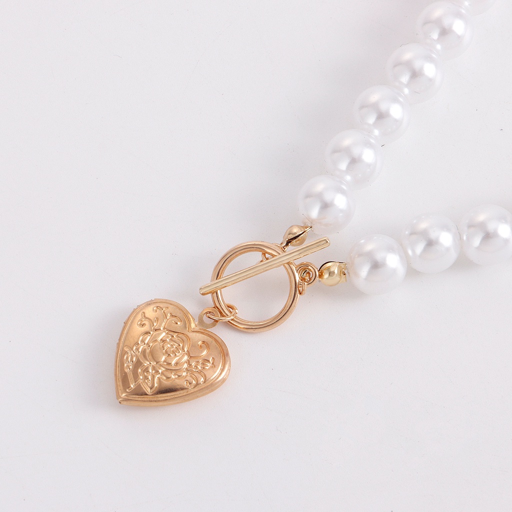 (0740) Vòng Cổ Choker Ngọc To Khoá Tim Nổi Bật