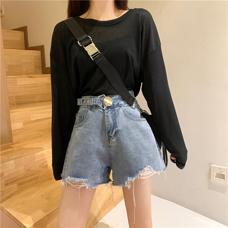 LEEVA - Short jeans nữ khóa gài cá tính S017