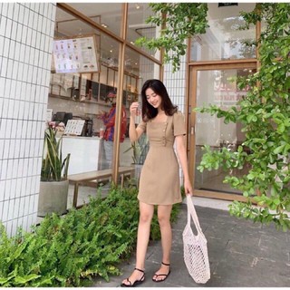 [SẴN] Đầm Cổ Vuông Nút Gỗ
