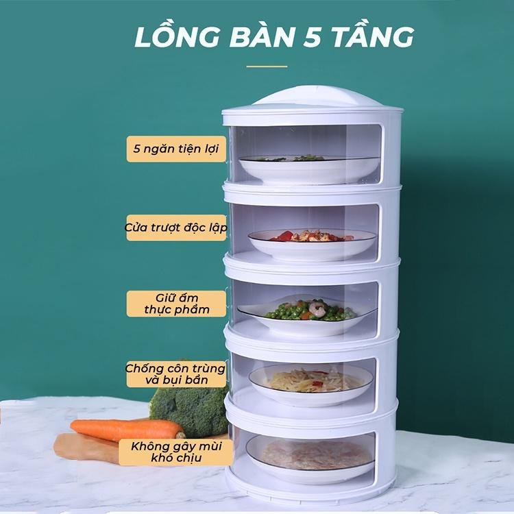 Lồng Bàn 5 Ngăn Giữ Nhiệt Lòng Bàn Nhiều Tầng Đựng Thức Ăn