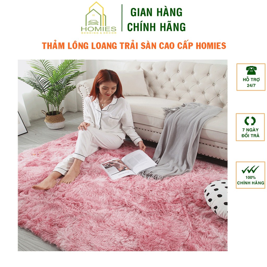 Thảm Lông Loang Trải Sàn HOMIES Trang Trí Lông Dầy cao cấp ( Kích Thước 1m6 x 2m) - Mặt Sau Chồng trơn trượt