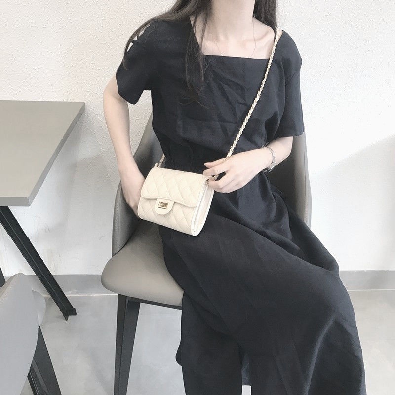 Túi Đeo Chéo Mini Hình Vuông Phối Dây Xích Phong Cách Hàn Quốc Mới 2020