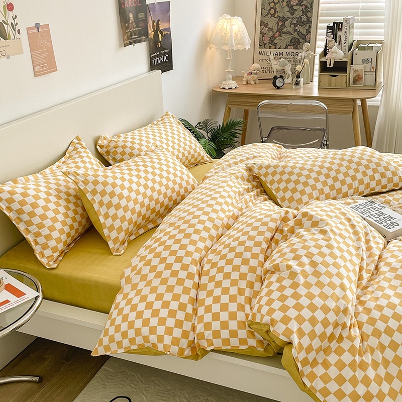 Bộ chăn ga gối poly cotton: hoạ tiết bàn cờ hot trend | BigBuy360 - bigbuy360.vn