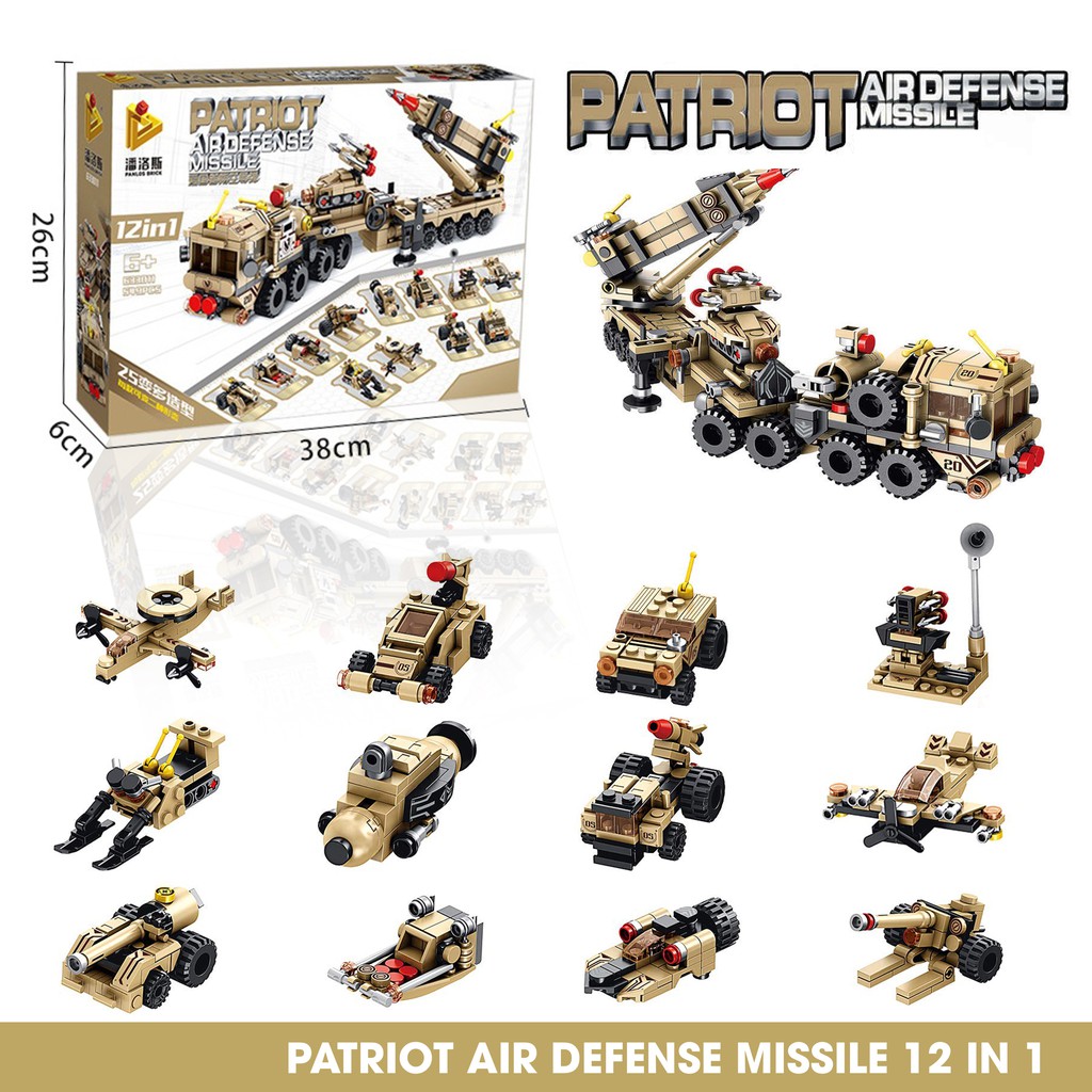 Bộ lắp ghép kiểu LEGO 12 in 1 mô hình PATRIOT Air Defense Missile, bộ ghép hình cho trẻ phát triển tính sáng tạo