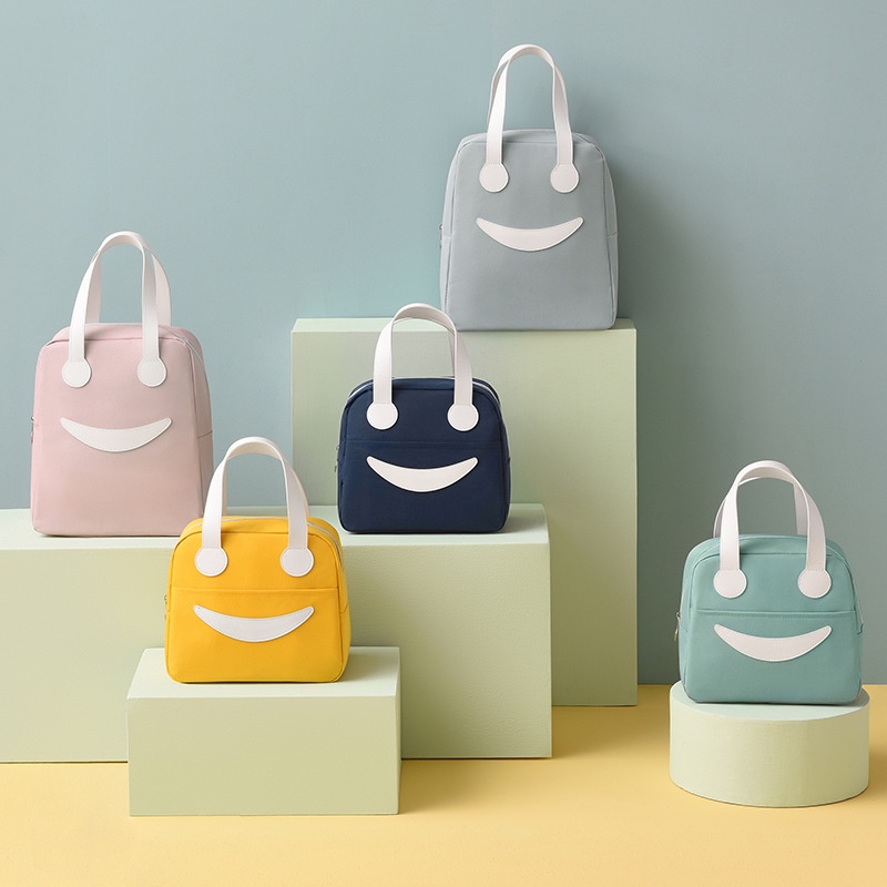 Túi giữ nhiệt đựng hộp cơm trưa họa tiết mặt cười dễ thương tùy chọn màu sắc