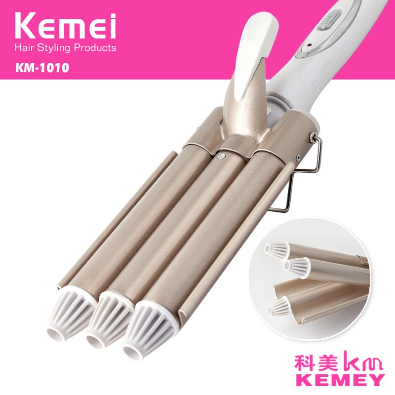 Máy uốn bấm tóc đa năng 3 truc uốn cao cấp Kemei-1010 chuyên dùng uốn xoăn, uốn lọn, uốn gọn sóng, tạo độ phồng cho tóc