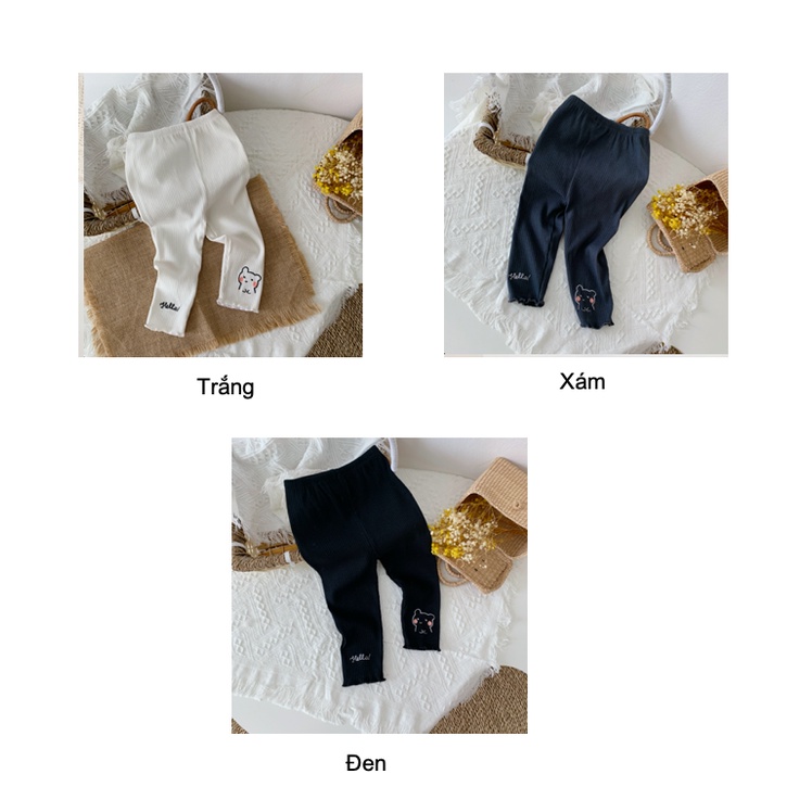 Quần legging Bernie thun tăm viền bèo thêu gấu chữ Hello cho bé 9 - 22kg-21Q032