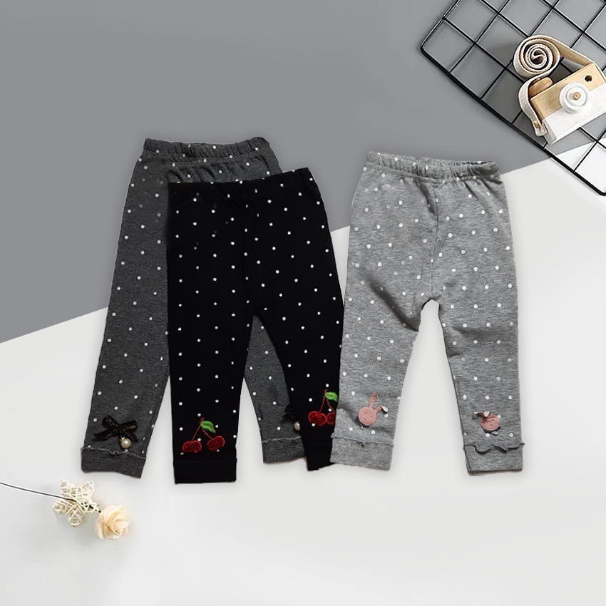 Quần Legging Chấm Bi Bé Gái Chất Cotton Len Mã K33, Chất Liệu Len Tăm Co Giãn Tốt, Thoải Mái Cho Bé Mặc Thu Đông