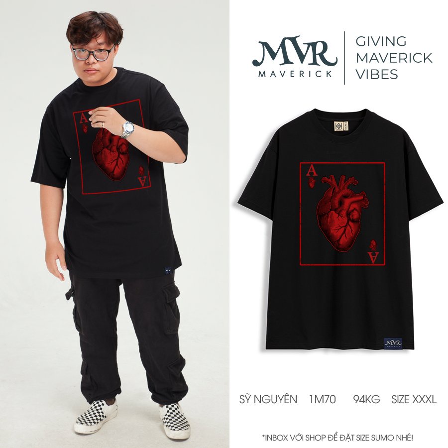 Áo thun nữ tay lỡ Unisex cotton thoáng mát lá bài trái tim phong cách MVR KK4030