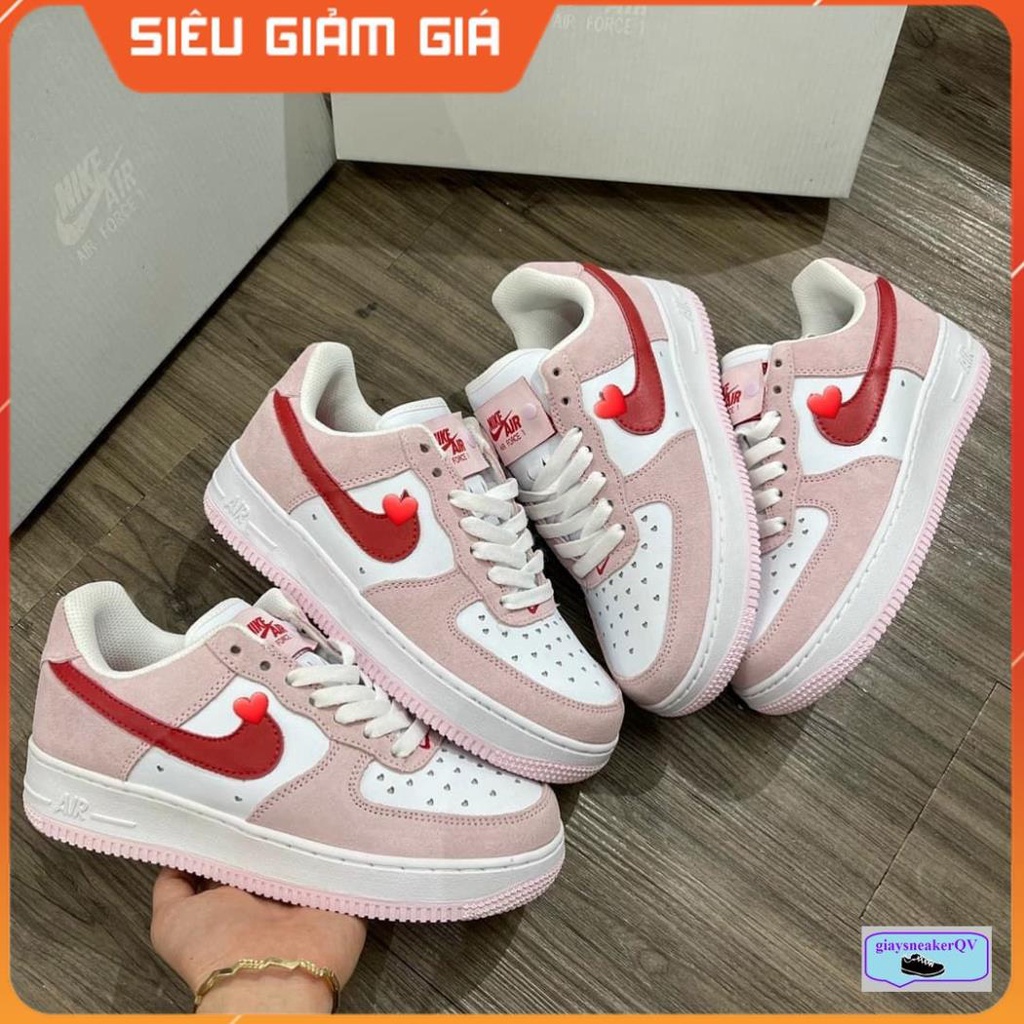 Giày thể thao Air Force 1 07 QS Valentine's Day Love Letter cổ thấp, AF1 màu hồng xinh yêu cho nữ