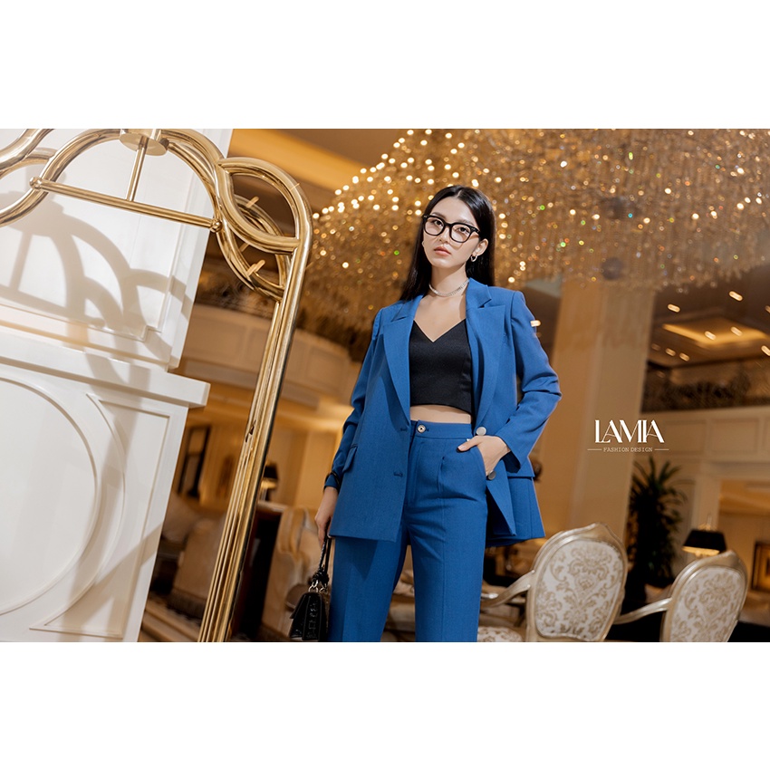 Set vest công sở nữ đẹp Lamia Design LE166 màu xanh cobalt dáng suông trẻ trung thời thượng