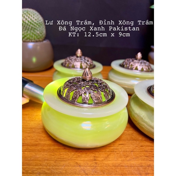 Lư Xông Trầm Đá Ngọc Hoàng Long Size To - Đá Ngọc Xanh Pakistan Nắp Bằng Đồng