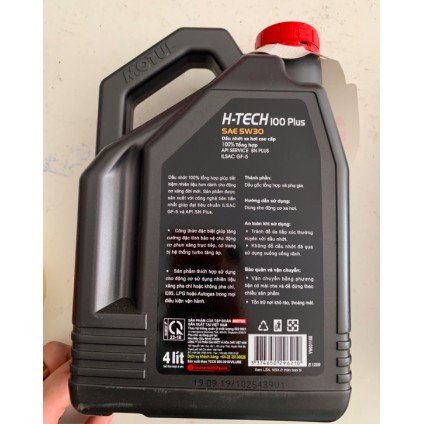 5W30 MOTUL Dầu nhớt ô tô xe hơi tổng hợp toàn phần Motul H-TECH 100 PLUS 5W30 4L SN PLUS